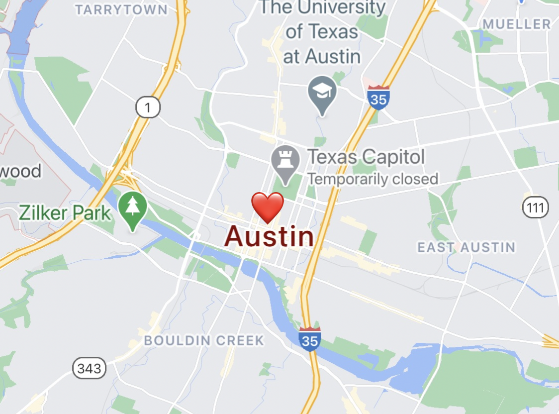 Map of Austin, TX.